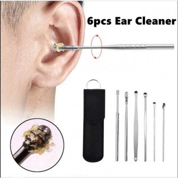 6PCS Ear Cleaner Set Stainless Steel With Lather Case